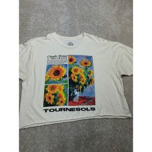 Philcos Claude Monet Sunflowers T-Shirt XL Cream Cotton Art Graphic Crop Top